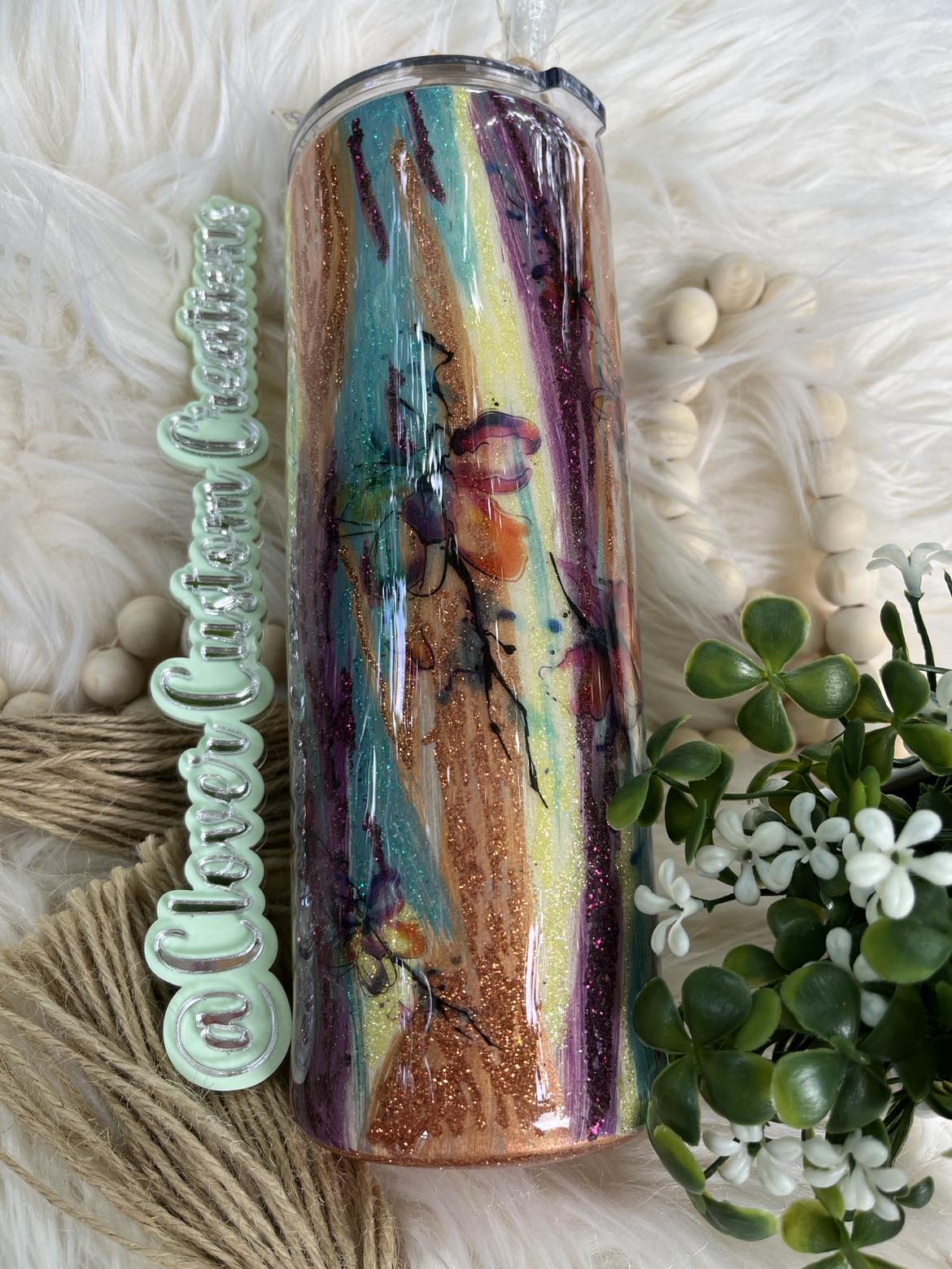 20oz Floral Alcohol Ink Skinny Tumbler