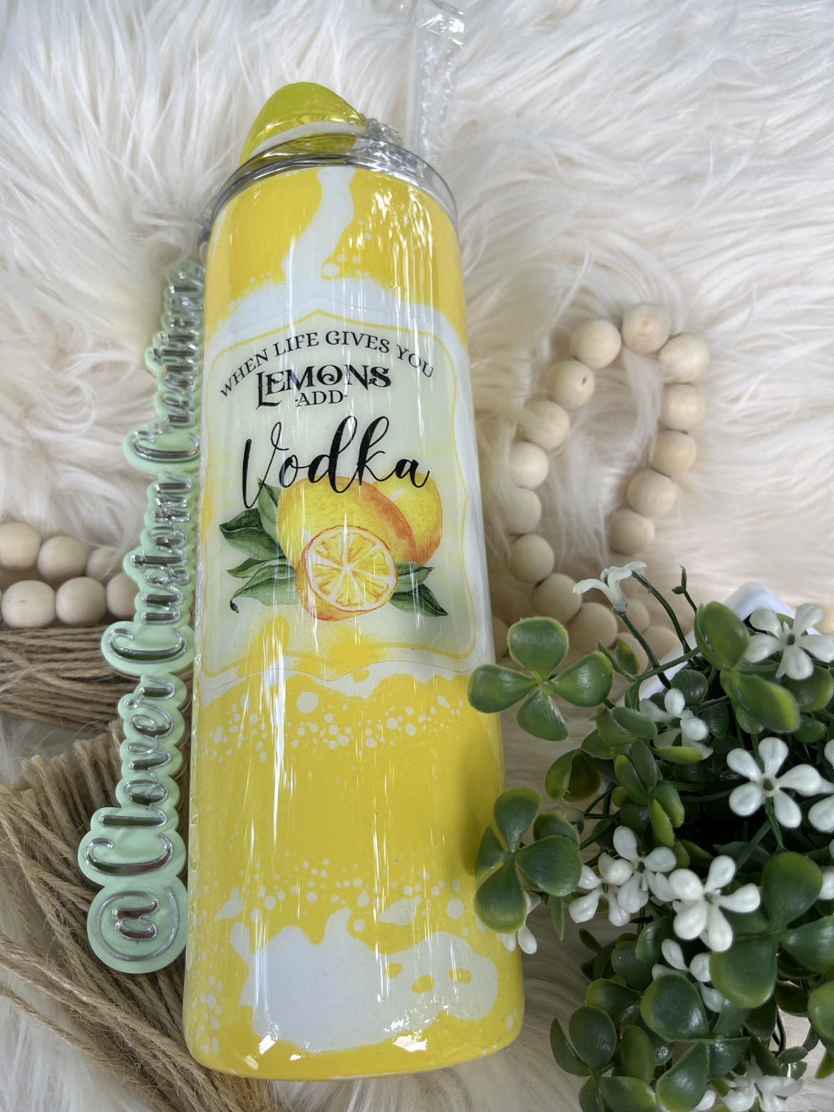 20oz Lemons and Vodka Skinny Tumbler with Ice Topper