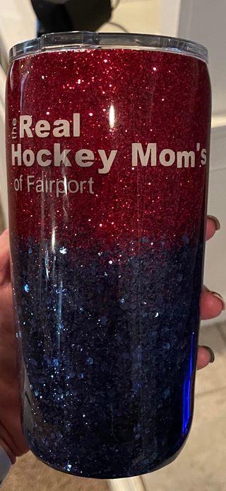 20oz Personalized Red & Blue Glitter Hockey Mom Tumbler