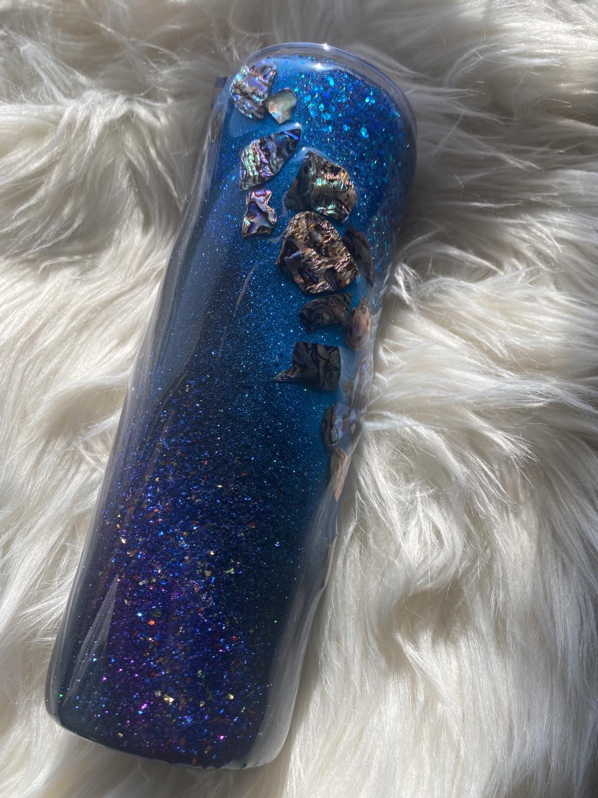 20oz Blue Glitter Abalone Shell Skinny Tumbler