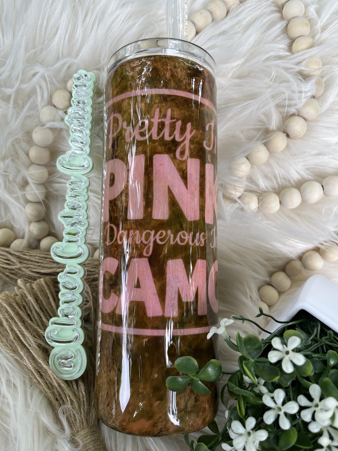 20oz Pretty In Pink Camo Skinny Tumbler