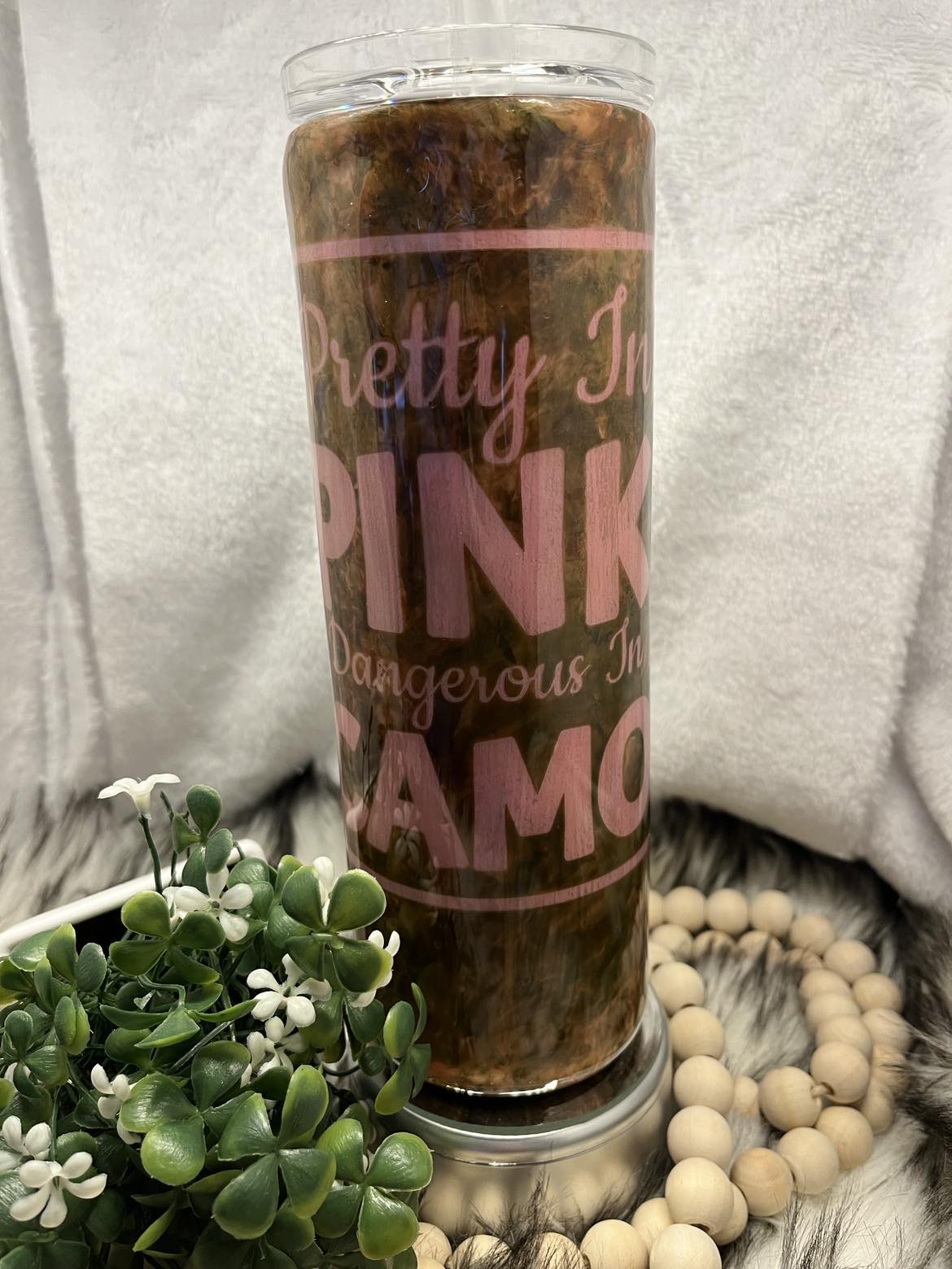 20oz Pretty In Pink Camo Skinny Tumbler