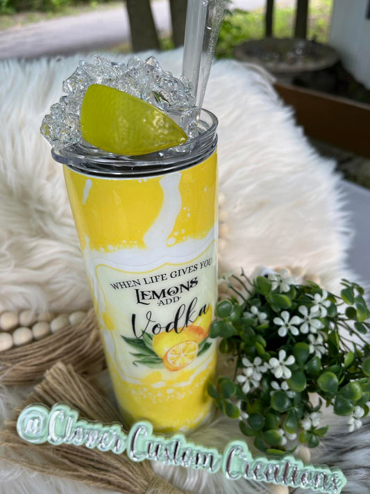 20oz  Lemons and Vodka Skinny Tumbler with Ice Topper