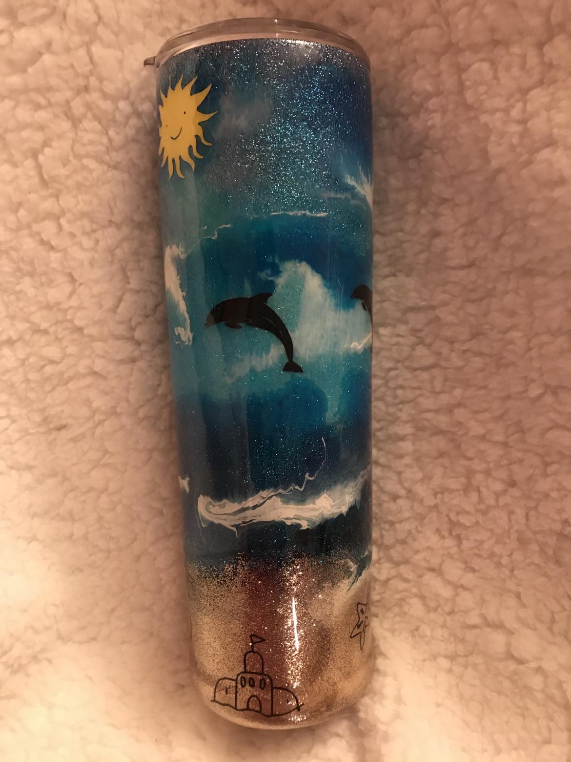 30oz Skinny Dolphins and Beach Alcohol Ink Tumbler